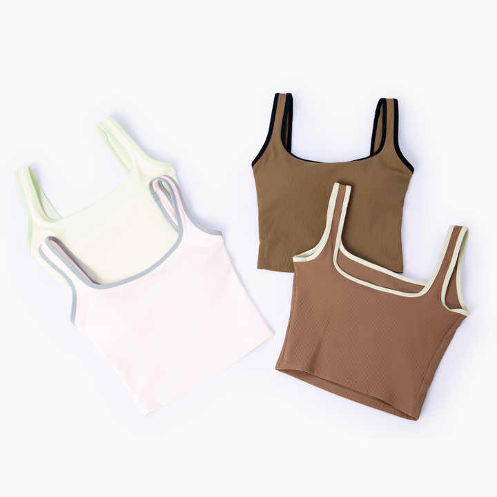 Ribbed tank with built-in bra