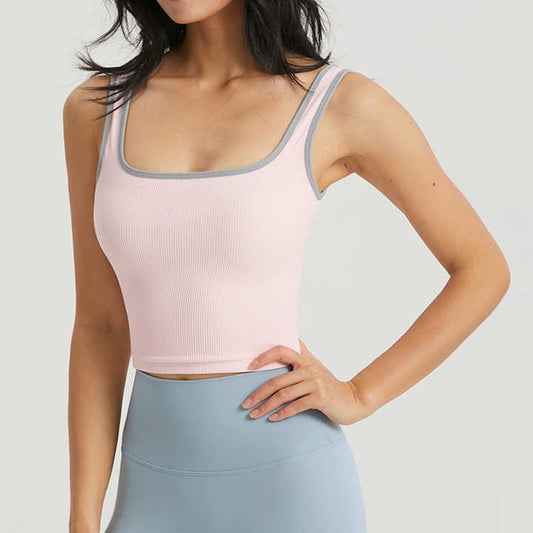 Ribbed tank with built-in bra