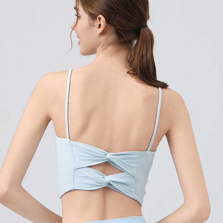 Criss-cross knot back built-in bra top