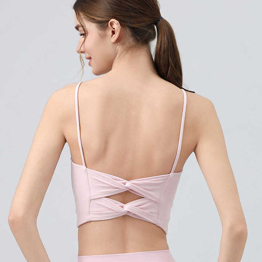 Criss-cross knot back built-in bra top
