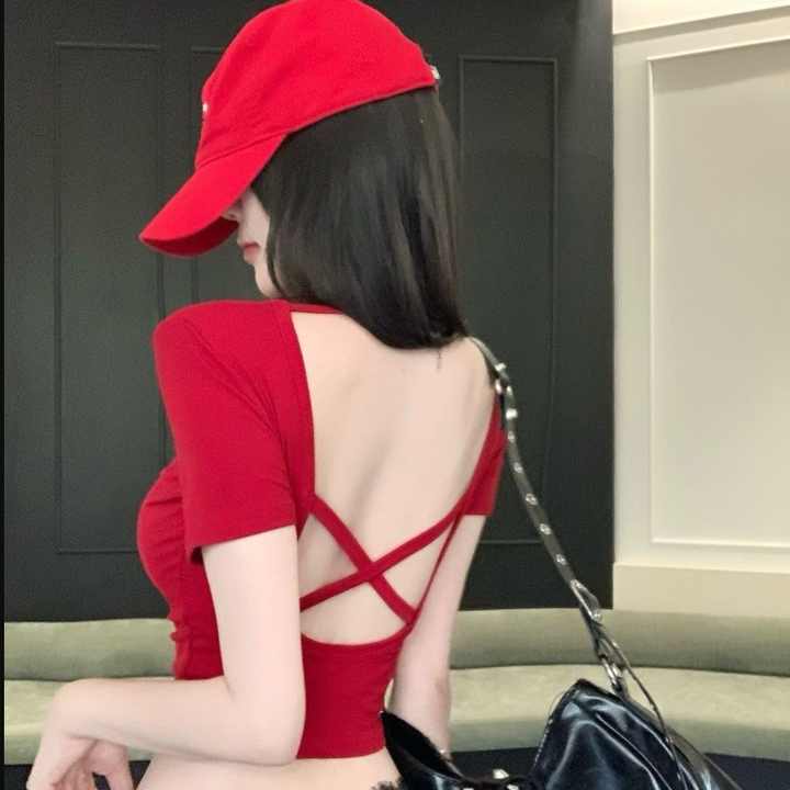 Criss-cross back built-in bra top