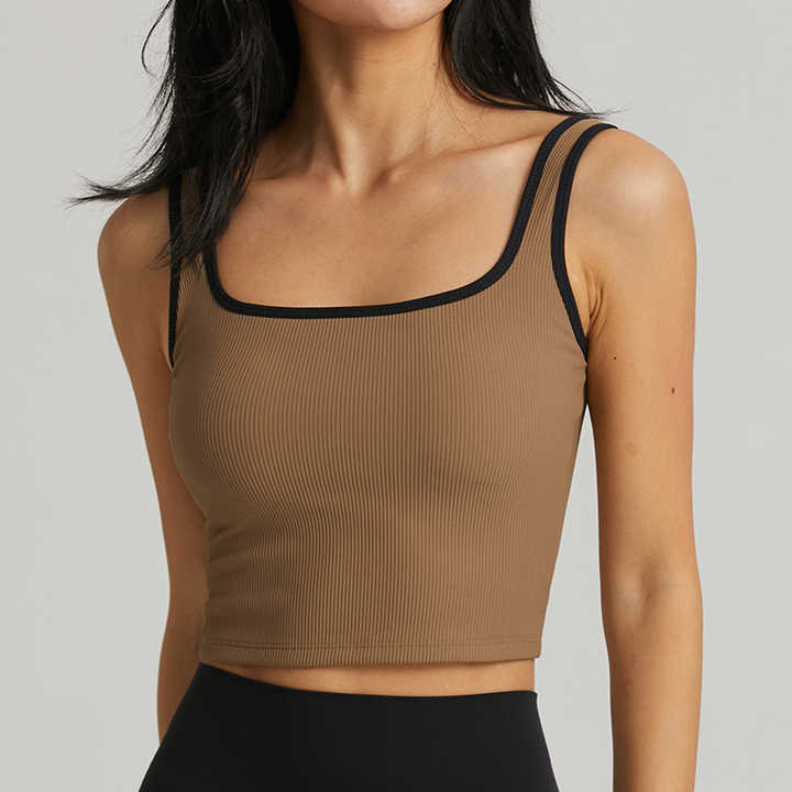 Ribbed tank with built-in bra