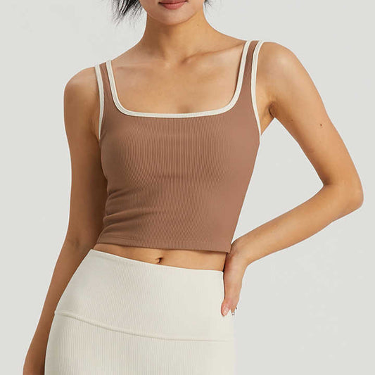 Ribbed tank with built-in bra